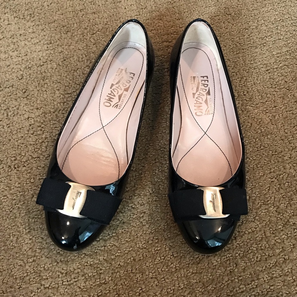 Salvatore Ferragamo “Varina” Black Patent Flats